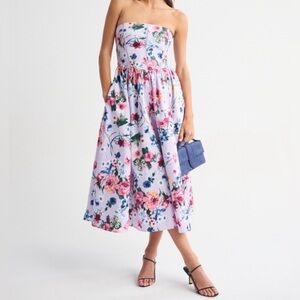 Abercrombie & Fitch Bra-Free Dipped Waist Midi Dress in Lavender Floral